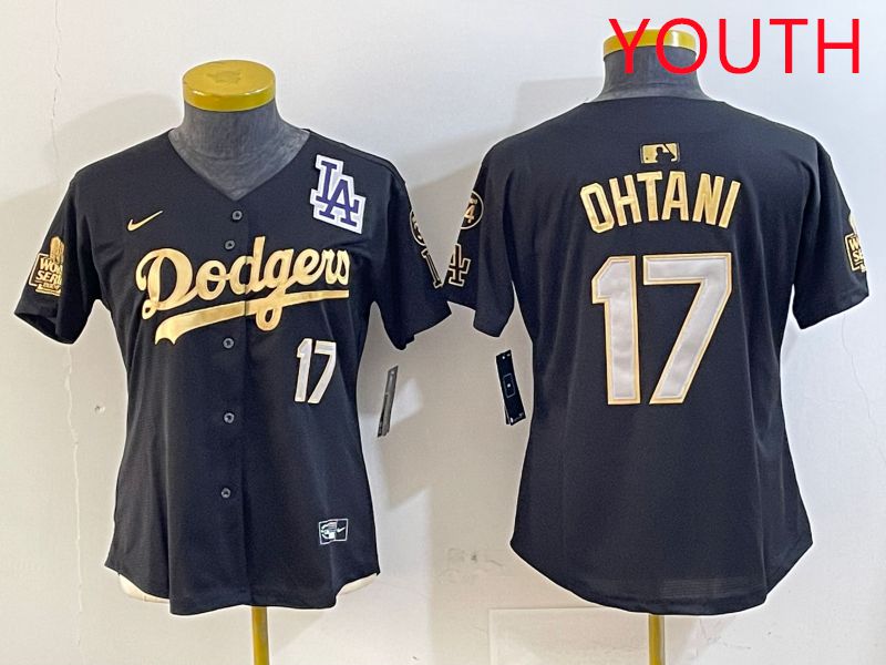 Youth Los Angeles Dodgers 17 Ohtani Black Gold Game 2025 Nike MLB Jersey style 4